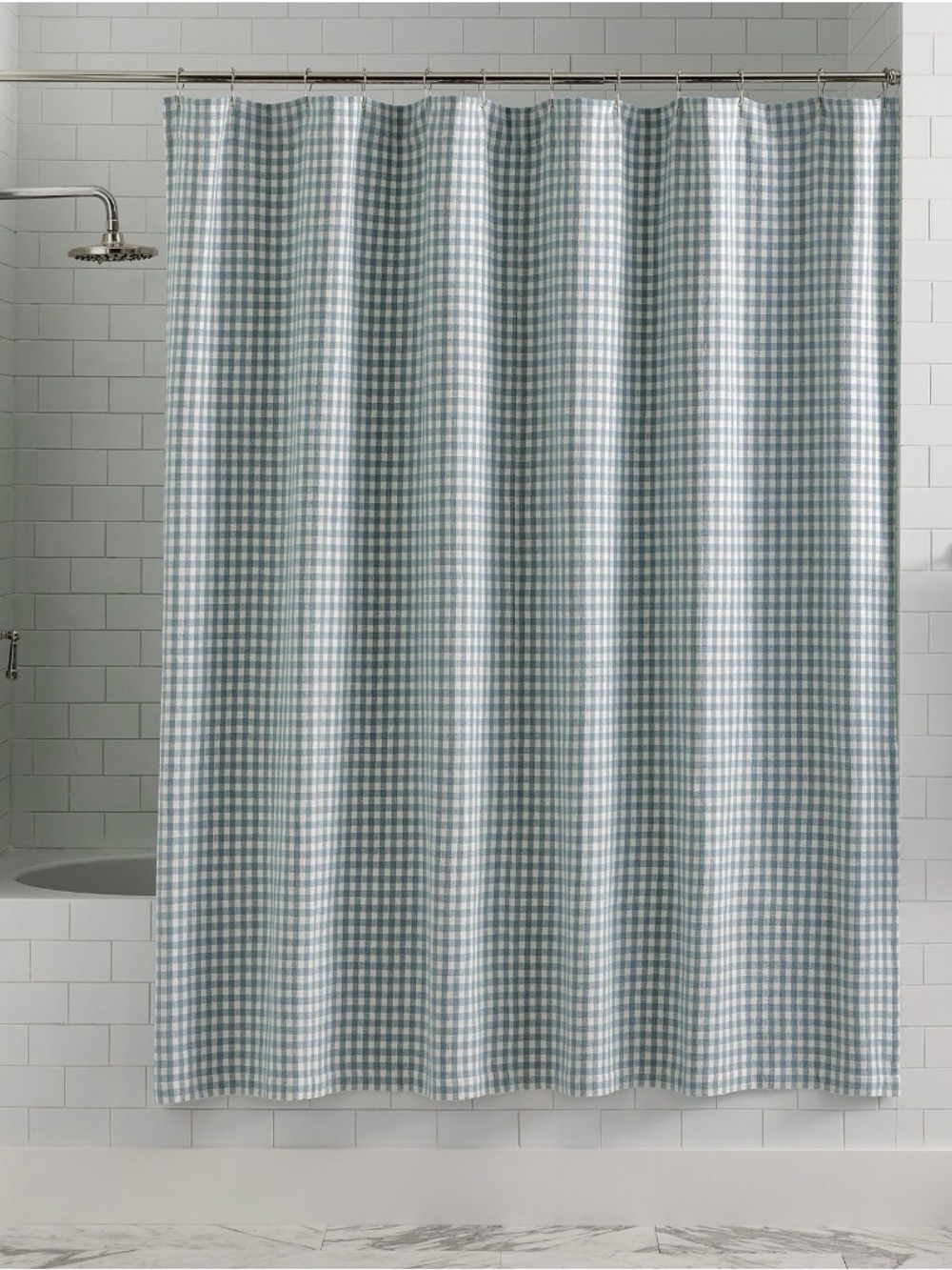 Pottery Barn Blaine Light Blue Check Shower Curtain New in Plastic Wrap